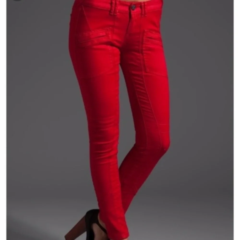 Free‎ People women 27 moto red utility skinny jeans denim minimalist Preppy